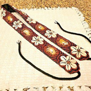 Unique Artisan Hand Made Tan Natural Shell & Beaded Designs 32” Belt Waist Wrap